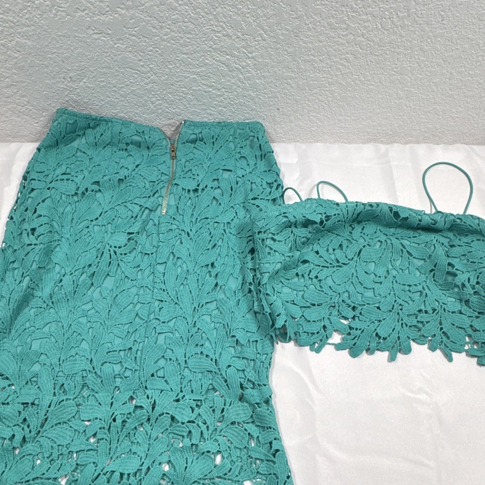 Entry Blue Floral Lace 2-Piece Set Cami & Pencil Skirt Lined Zip, Size S